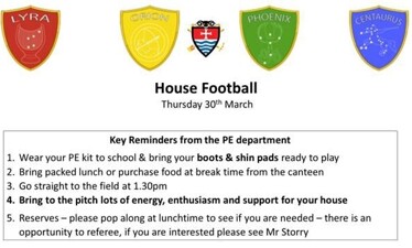 House Football Thursday 30th March 2023