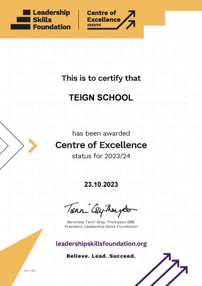 Centre of excellence certificate teign